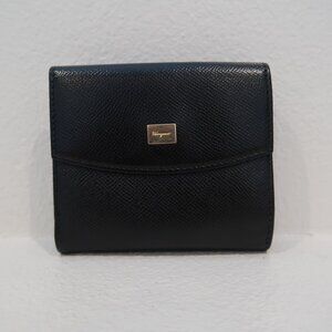 Salvatore Ferragamo Black Pebbled Leather Wallet